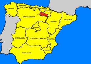 Getekende kaart met de regio's van Spanje met aanduiding La Rioja