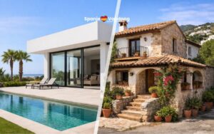 Links een nieuwe woning, rechts een oudere woning