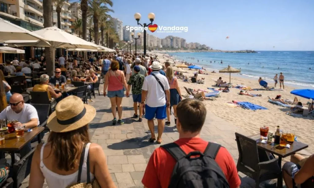 Wandelende toeristen op de boulevard langs het strand