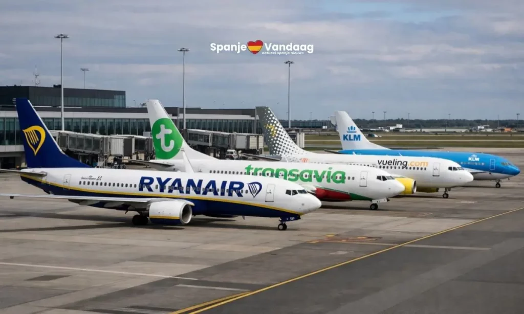 Vliegtuigen naast elkaar op de tarmac van een luchthaven