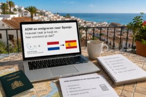 AOW en emigratieplanning naar Spanje gepresenteerd op laptop