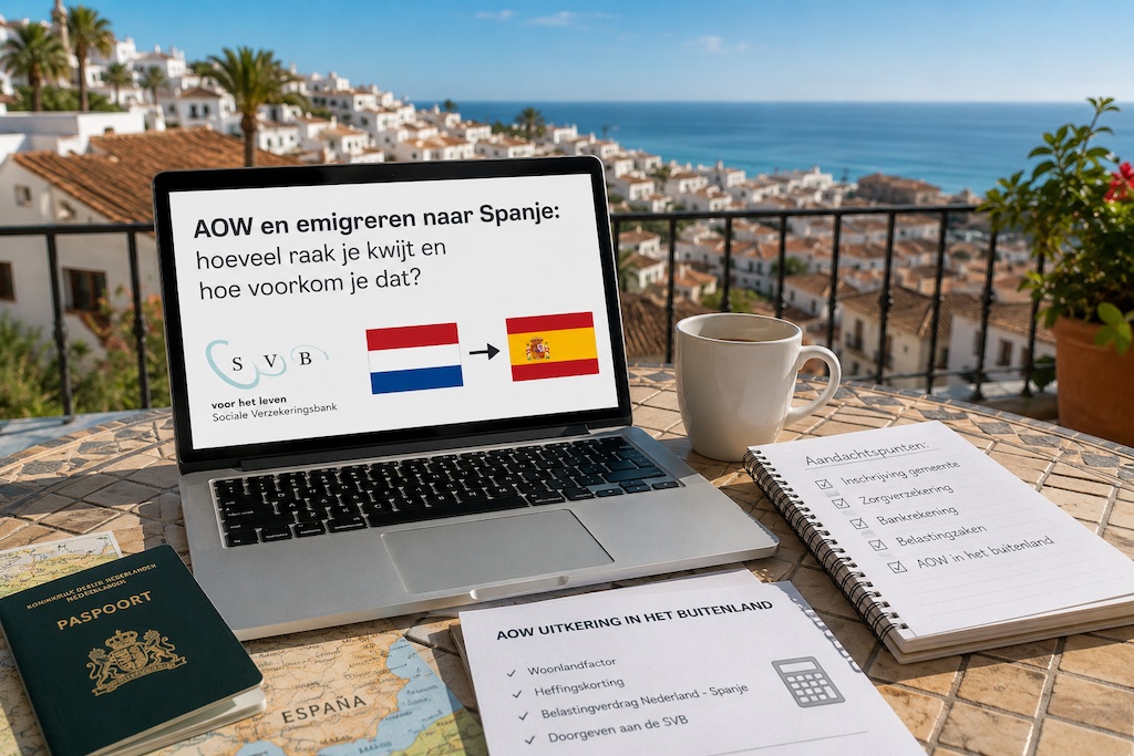 AOW en emigratieplanning naar Spanje gepresenteerd op laptop
